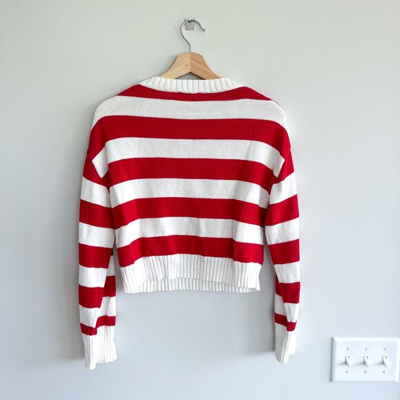 Express Knit Cropped Striped Sweater Red White XS - Picture 2 of 8